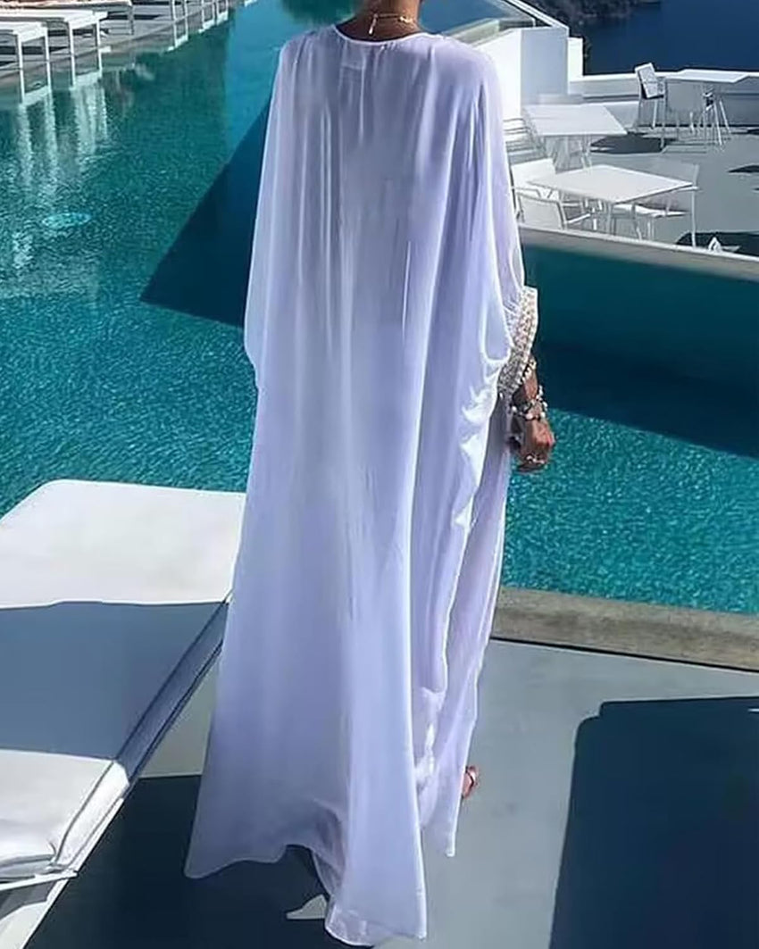 Bsubseach Gold Embroidery Long Kaftan Dresses V Neck Caftan Dress Beach Cover Ups for Women Embroidery