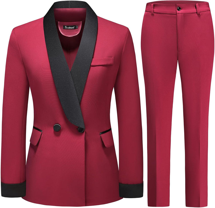 Women's Pants Suit 2 Piece Set Smil Fit Jacket Shawl Sollar Blazer Dress for Women