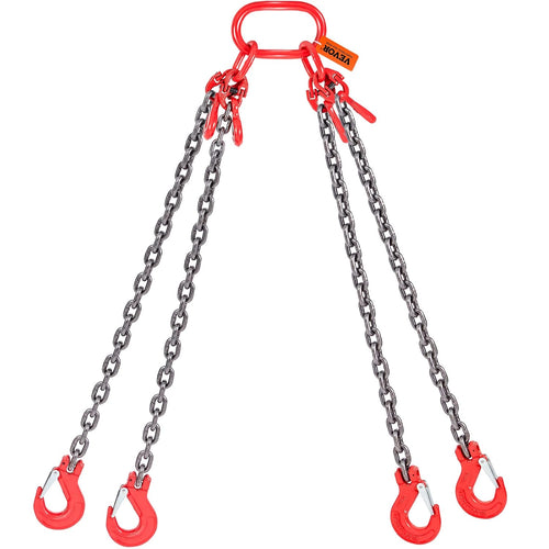 VEVOR Chain Sling, 5/16 Inch X 5 Ft Lifting Chains with Hooks, G80 Engine Chain Hoist Lifts, 11000LBS Lifting Sling Chains for Engine Hoist, Engine Lift Chain 5T with 4 Leg Grab Hooks and Adjusters