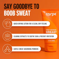 Carpe Women's Sweat Bundle Deal (1x Breast Sweat Absorbing Lotion, 1x Thigh Chafe Lotion, 1x Groin Powder) Women's Deodorant - Helps Absorb Excessive Sweat w/Odor Protection for Sensitive Lady Parts