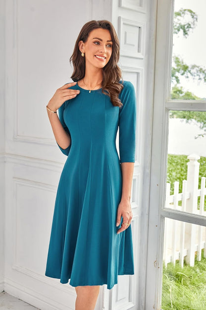 GRACE KARIN Fall Dresses for Women 2025 Casual 3/4 Sleeve Dress A Line Fit and Flare Midi Dress with Pockets