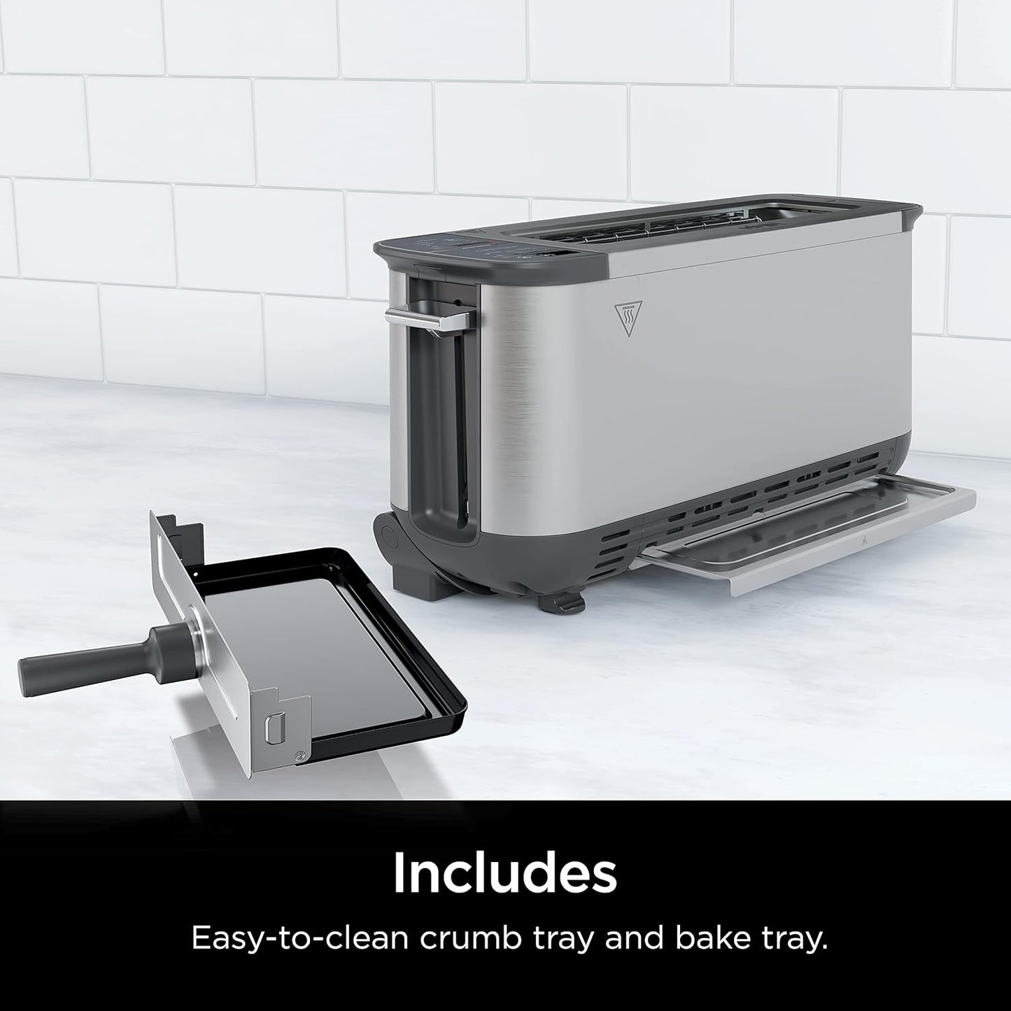 Ninja ST101 Foodi 2-in-1 Flip Toaster, 2-Slice Capacity, Compact Toaster Oven, Snack Maker, Reheat, Defrost, 1500 Watts, Stainless Steel, 6 Functions