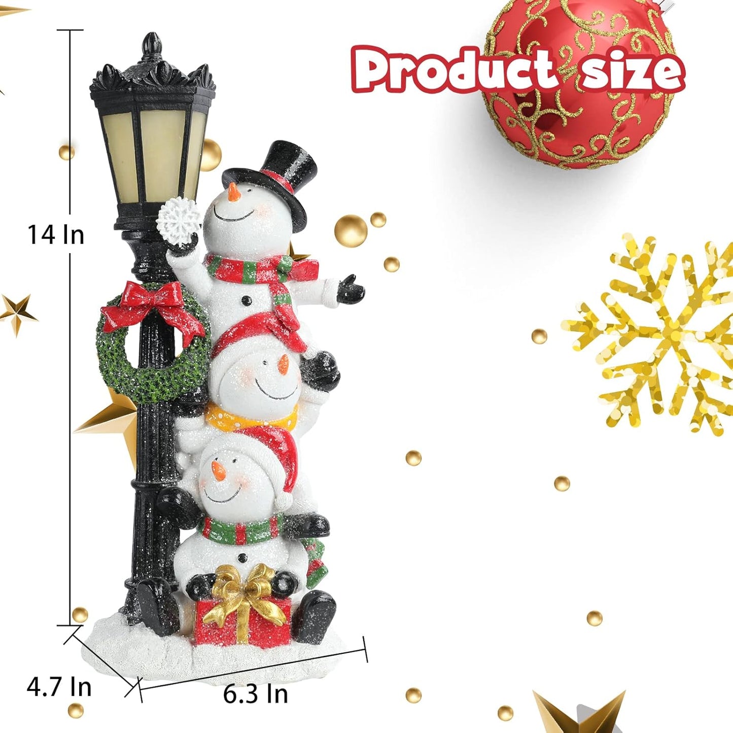 Bdor Snowman with Lamppost – Resin Christmas Figurine for Holiday Home, Tabletop, Indoor Party Decorations, Festive Winter Decor