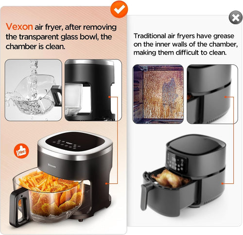 6-IN-1 Glass Air Fryer with 4.5 QT Capacity,Air Fry, Roast, Reheat, Dehydrate, Air Crisp Technology,Nonstick & Dishwasher Safe Basket,97% Less Oil,Features Digital Timer1