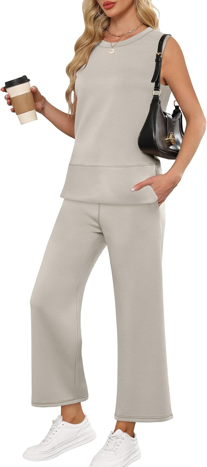 ANRABESS Women's 2 Piece Outfits 2025 Summer Beach Vacation Clothes Fall Travel Casual Lounge Matching Sets Sweatsuits