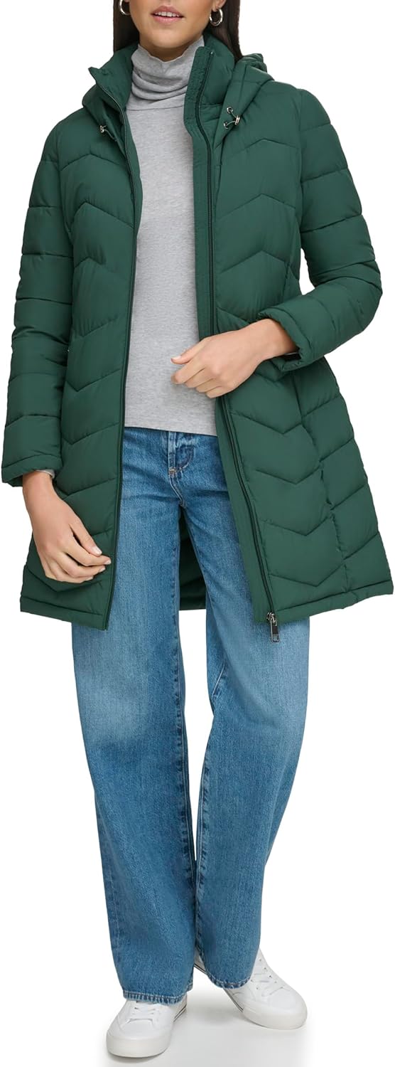 Calvin Klein womens Long Chevron Bib-front Light-weight Jacket