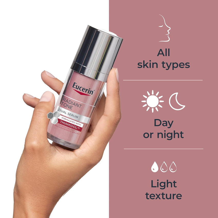 Eucerin Radiant Tone Dual Serum Dark Spot Corrector, Dark Spot Serum with Thiamidol and Hyaluronic Acid, Helps Visibly Reduce the Look of Persistent Dark Spots, 1 Fl Oz Bottle
