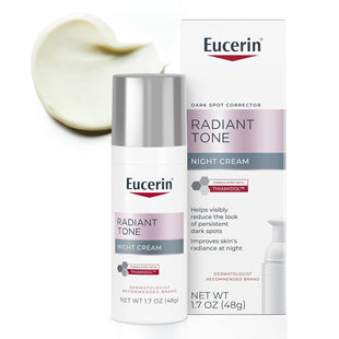 Eucerin Radiant Tone Night Cream, Dark Spot Corrector with Thiamidol, Night Moisturizer for Face Helps Visibly Reduce the Look of Persistent Dark Spots, All Skin Types, 1.7 Oz Bottle