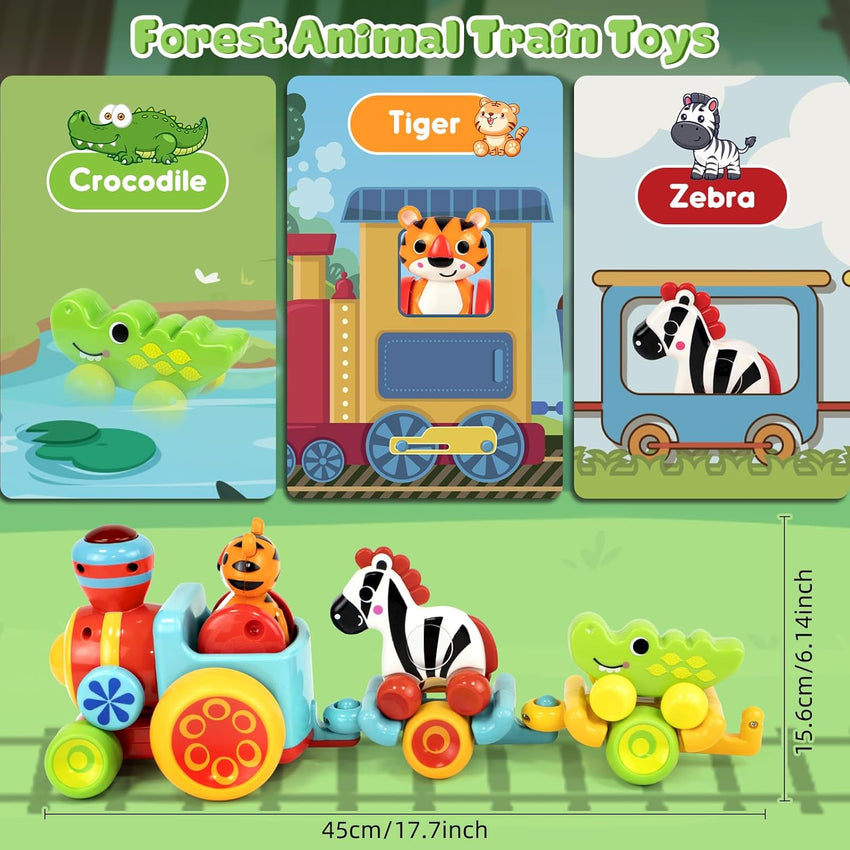 Marstone Baby Toys for 1 2 Year Old Boys and Girls Gifts, Forest Train Car Set for Toddlers 1-2, Push Animal Baby Toys 12-18 Months, Learning Toddler Toys for 1-3 Yr Old Boy Birthday Gift