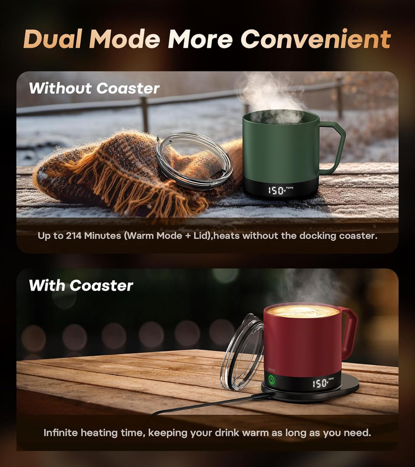Heated Coffee Mug Rechargeable - Temperature Control Self Heating Coffee Mug 14oz with Lid, Double Sided & Real-Time LED Display, Hot up to 150℉, Birthday Gifts for Women and Men(Red)