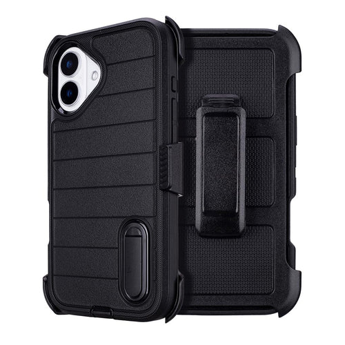 for Phone Case iPhone 16 Plus Case Black with Belt Clip Heavy Duty Holster for ShockPlusof Cases,3 Layers of Sturdy,Military Grade Defender Cover for iPhone 16 Plus Cases Black 6.7 Inch