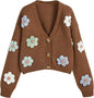 CIDER Women’s Floral Cropped Cardigan Cute Flower V Neck Button Down Trendy Sweater