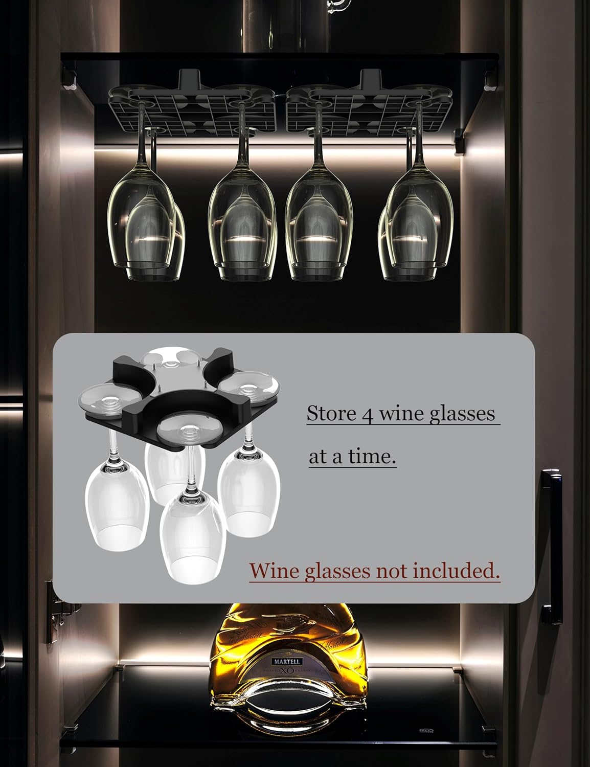 NOTMBESTM Wine Glass Holder Under Cabinet, Wine Glass Rack Fit for Storing wine glasses Under Shelf, Table, Desk, Bar Counter, Stemware Rack Fixed by Screw or Adhesive (Black)