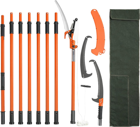 VEVOR Manual Pole Saw, 7.3-27 ft Extendable Tree Pruner, Sharp Steel Blade and Scissors High Branches Trimming, Branch Trimmer with Lightweight 8 Fiberglass Handles, for Pruning Palms and Shrubs