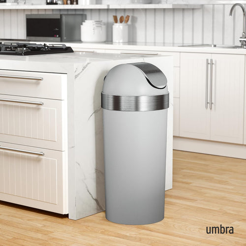 Umbra Venti Kitchen Trash Can with Swing Top Lid, Large 16-Gallon (62 L) Capacity, Grey