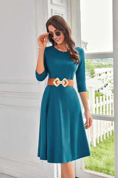 GRACE KARIN Fall Dresses for Women 2025 Casual 3/4 Sleeve Dress A Line Fit and Flare Midi Dress with Pockets