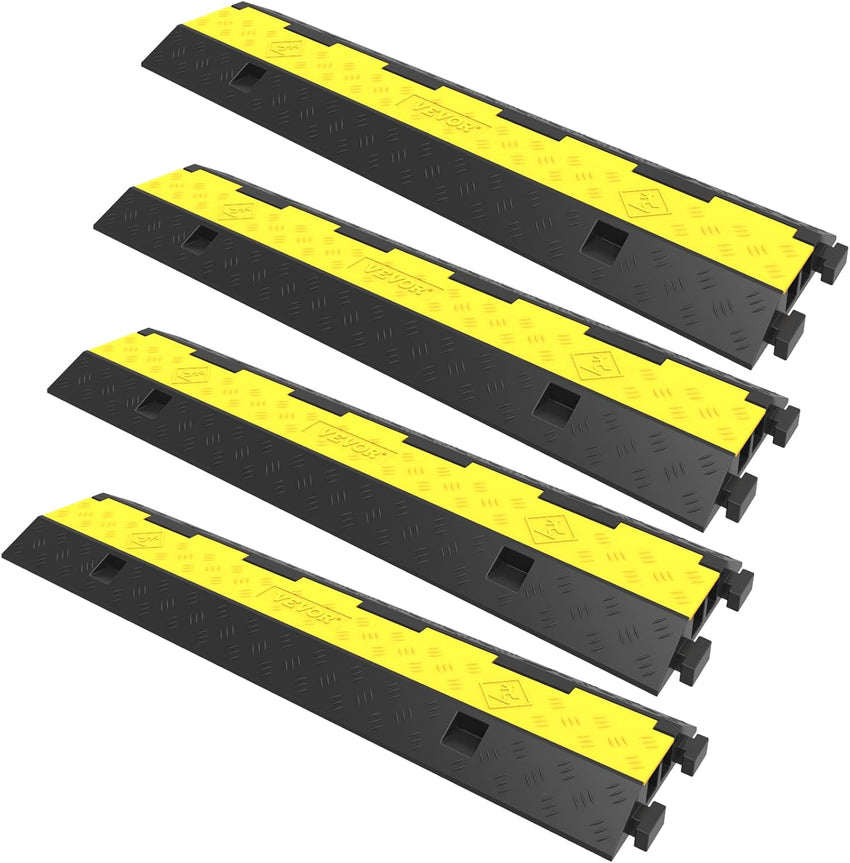 VEVOR Cable Protector Ramp, 5 Packs 2 Channels Speed Bump, Rubber Modular Humps Rated 11000 LBS Load Capacity, Protective Wire Cord Ramp Driveway Rubber Traffic Speed Bumps Cable Protector