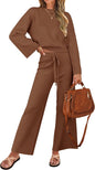 ZESICA Women's 2 Piece Outfits Set 2025 Casual Long Sleeve Knit Pullover Top and Wide Leg Pants Sweatsuit Lounge Sets