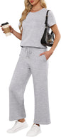 ANRABESS Women 2 Piece Lounge Sets Summer Travel Sweat Outfits Short Sleeve Wide Leg Casual Matching Tracksuits Clothes