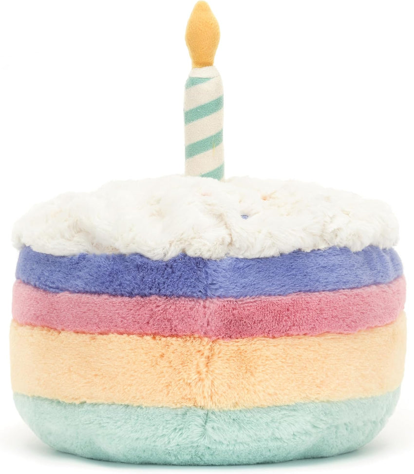 Jellycat Amuseables Rainbow Birthday Cake Stuffed Toy, Large 10 inches - Dessert Plush - Birthday Gift