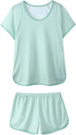 Hilinker Womens Sexy Pajama Set Ruched Lace Trim Cami and Shorts Summer Cute Pjs 2 Piece
