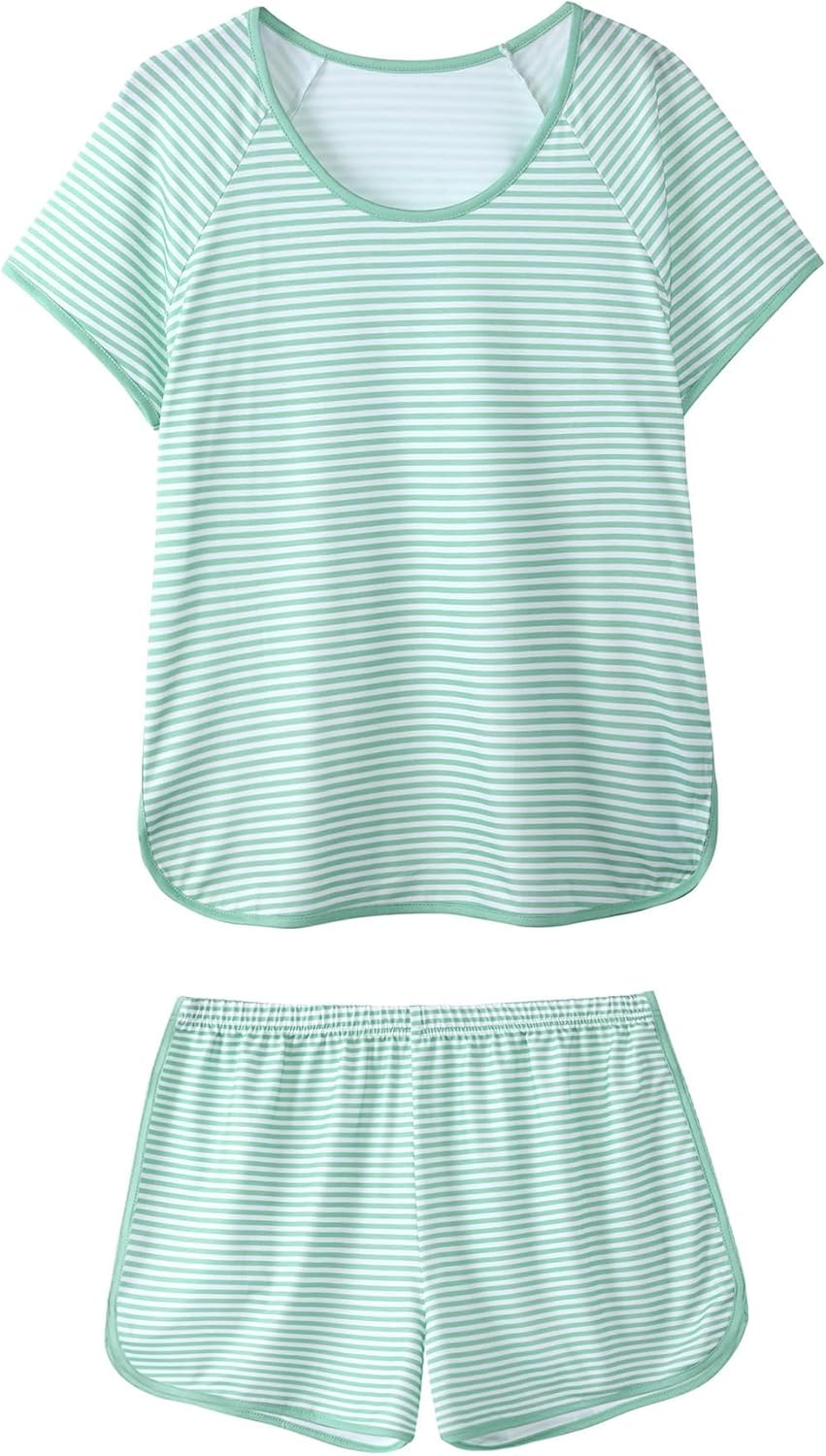 Hilinker Womens Sexy Pajama Set Ruched Lace Trim Cami and Shorts Summer Cute Pjs 2 Piece