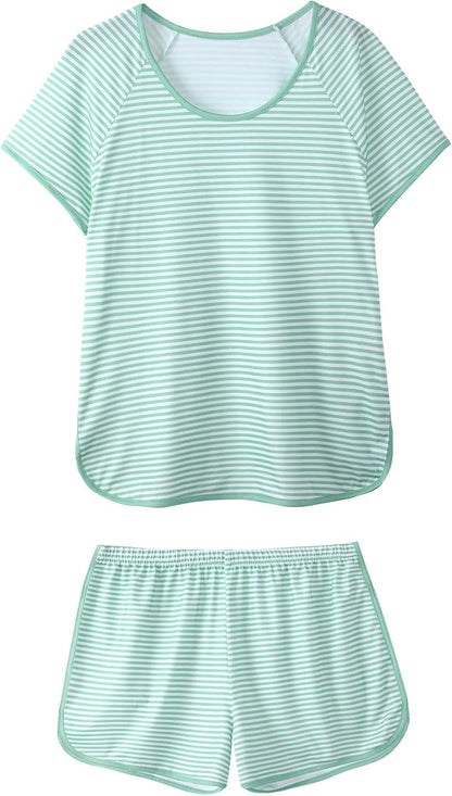 Hilinker Womens Sexy Pajama Set Ruched Lace Trim Cami and Shorts Summer Cute Pjs 2 Piece
