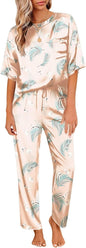 Ekouaer Womens Satin Silky Pajama Set Short Sleeve Shirt with Long Pajama Pant Set Soft PJ Loungewear