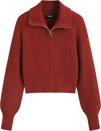 CIDER Zip Up Cardigans for Women Fall Trendy Long Sleeve Chunky Cardigan Knit Open Front Collared Zipper Cardigan