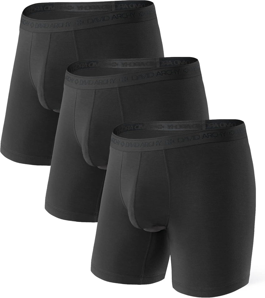 DAVID ARCHY Men's Underwear Ultra Soft Modal Dual Pouch Trunks Ball Pouch Bulge Enhancing Boxer Briefs for Men 3 or 4 Pack