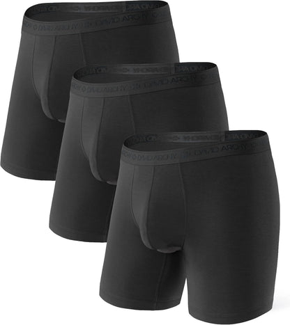 DAVID ARCHY Men's Underwear Ultra Soft Modal Dual Pouch Trunks Ball Pouch Bulge Enhancing Boxer Briefs for Men 3 or 4 Pack