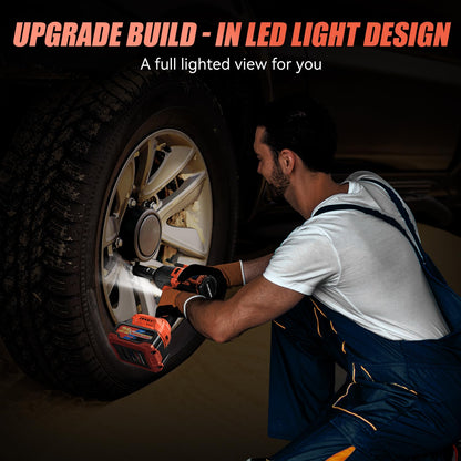 Cordless Impact Wrench, 900Ft-lbs (1200N.m) 1/2" Brushless Impact Gun, 21V High Torque Power Impact Driver, 2x4.0Ah Batteries Electric Impact Motor Variable Speeds for Family Car/Pickup Truck/Mower