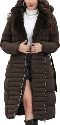 Bellivera Women's Puffer Jacket Lightweight Quilted Hooded Long Down Alternative Coat with Belt