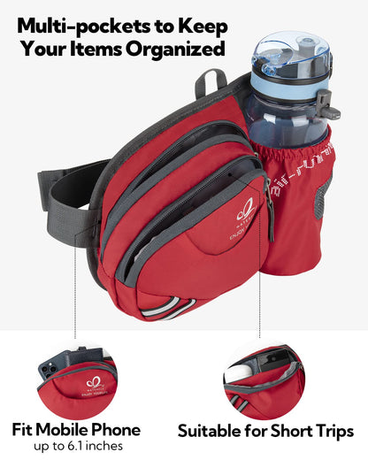 WATERFLY Fanny Pack Waist Bag: Waist Pack for Women Men with Water Bottle Holder Hiking Fanny Pack for Running Walking DogWalking Travel Cycling