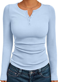 7DAY'S Queen Womens Long Sleeve Shirts 2025 Henley Casual Fall Outfits Fitted Tops Ribbed Fashion Basic Tees