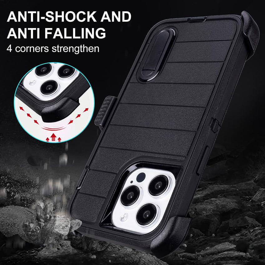for Phone Case iPhone 15 Pro Max Case Black with Belt Clip Heavy Duty Holster for Shockproof Cases,3 Layers of Sturdy,Military Grade Defender Cover for iPhone 15 Pro Max Cases Black 6.7 Inch
