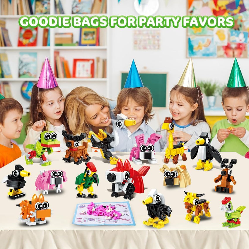 HOGOKIDS 60 Kinds Party Favors for Kids, 20 Pack 3-in-1 Animals Building Block Toy Sets for Goodie Bags Stocking Stuffer Classroom Prizes Birthday Christmas Easter Gifts for Boys Girls Ages 6-12+