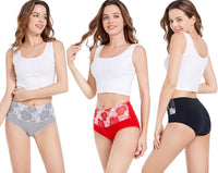 HAVVIS Women's Briefs Underwear Cotton High Waist Tummy Control Panties Rose Jacquard Ladies Panty Multipack