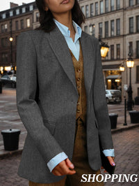 Mina Self Womens Blazer 2025 Fall Fitted Petite One-Button Front Striped Wool Suit Jackets with Pockets