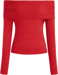 CIDER Women’s Off Shoulder Knitted Long Sleeve Tops Fall Pullover Sweater