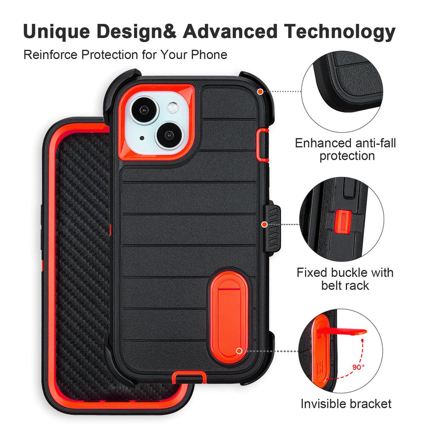 for Rugged iPhone 15 Case with Belt Clip Holster, Military Grade Heavy Duty Shockproof Cover for iPhone15 Case Protective with Stand 6.1 Inch (Black+Blue)