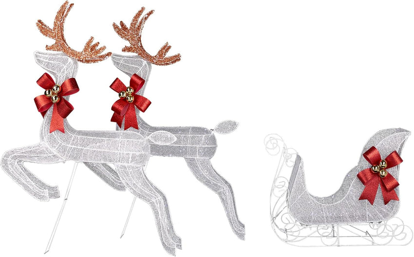Yescom 3-Piece Large Pre-Lit LED Reindeer Christmas Decor, 110V Plug-in Light Up Deer Family Set Outdoor Decorations for Yard Holiday, 3D Golden Outside Patio Deck Lawn Ornaments with Stack 2025 Xmas