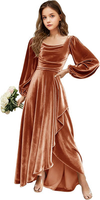 Velvet Junior Bridesmaid Dresses Long Sleeve Girls Christmas Dress Flower Girl Dresses Wedding Guest Maxi Party Gown