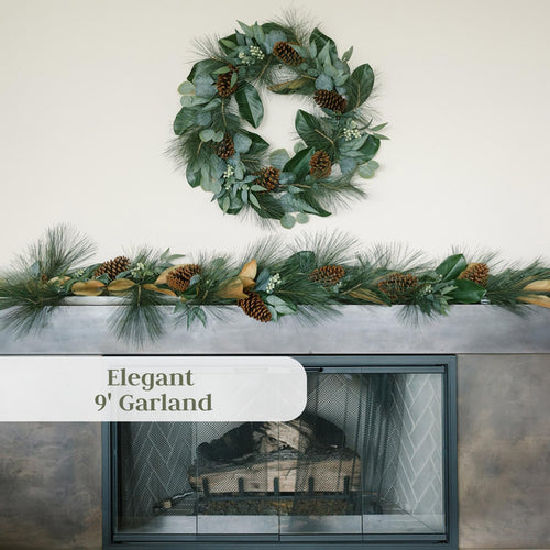 CG Hunter Holiday Collection Faux Garland, Premium Artificial Indoor and Outdoor Large 6-ft Magnolia, Eucalyptus, Pinecone, Needle Pine Christmas Garland, Christmas Decorations and Holiday Greenery