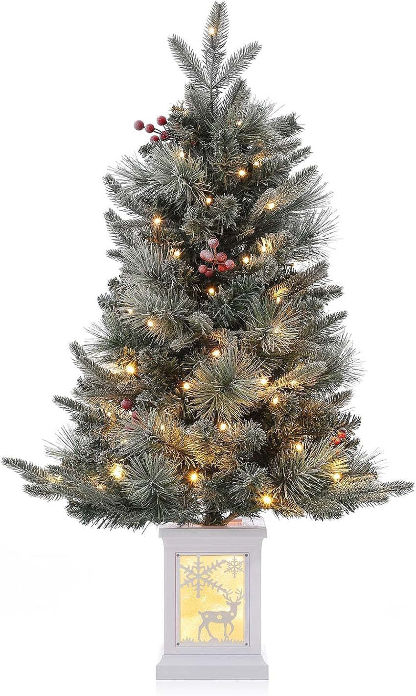 3 Ft Pre-Lit Christmas Tree, Artificial Christmas Trees with Lighting, Xmas Trees with 78 Led Lights, Christmas Decoration for Home, Office, Easy Assembly