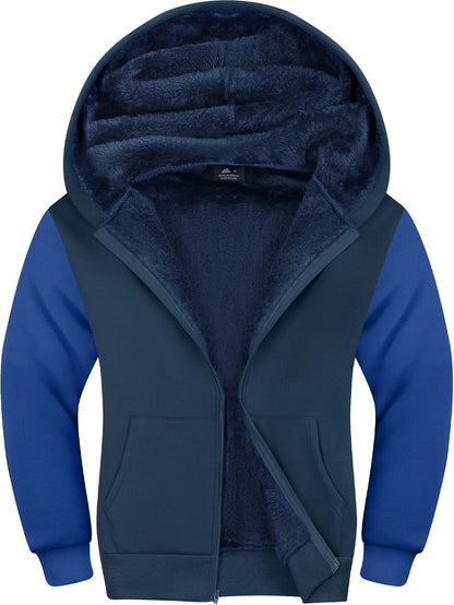 SWISSWELL Hooded Jacket for Boys Full Zip Ultra Soft Sherpa Fleece Hoodie Sweatshirt for Kids School Hooded Outerwear