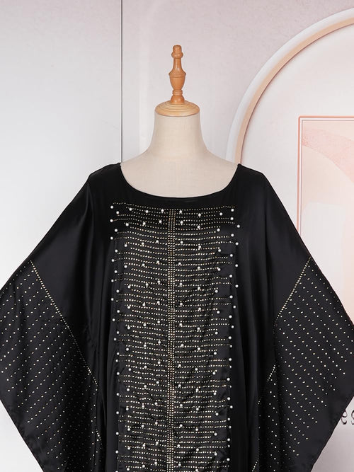 HD African Dresses for Women Fashion Beading Rhinestone Kaftan Maxi Dress