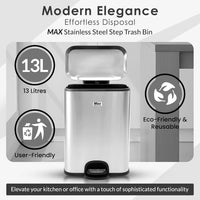 13 Gallon/50 L Trash Can with Lid - Rectangular Smudge-Resistant Kitchen Trash Can With Soft-Close Foot Pedal - Stainless Steel Garbage Can for Kitchen, Bathroom, or Office - Indoor and Outdoor Use