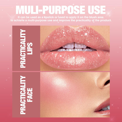 Jolilab Sparkling Lip Gloss, Long Lasting Waterproof Moisturizer Lip Balm Glitter Shimmer Metallic Lipstick, Diamond Shiny Bold Glow Goth Lipstick for Women Girls, Non-sticky (1, 07#)