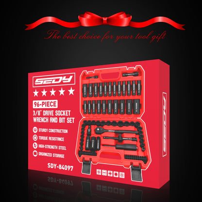 29-Piece 1/2" Drive Impact Socket Set, SAE (3/8 to 1 inch) and Metric (10-24mm) Sizes with Extension Bars Standard Deep Socket Set CR-V Material High Durability Impact Wrench